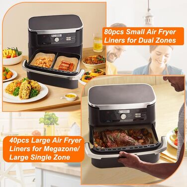 Папір для випічки BYKITCHEN для фритюрниці Шухляда Ninja Flex AF500EU 10,4 л, 120 шт. Аксесуари для фритюрниці/фритюрниці для Ninja Foodi Flexdrawer Dual Zone, також сумісний із великим папером для випічки Cecotec Dual 9000 9 л