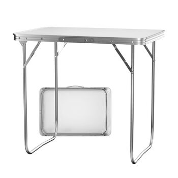 Стіл для кемпінгу зі сталі, розкладний стіл, легкий портативний садовий стіл для пікніків, риболовлі, барбекю, пляжу, вечірок, компактний розкладний стіл, 80 см x 60 см x 69 см (білий) 80 x 60 см