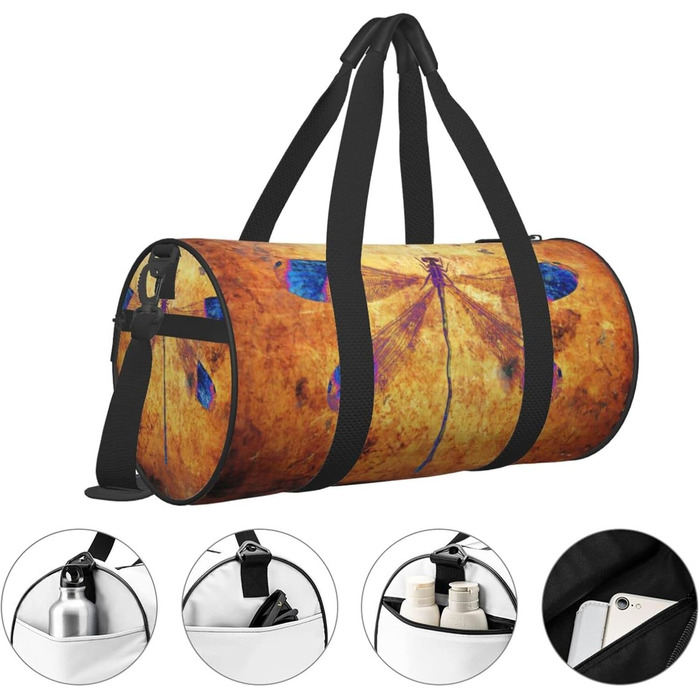 Дорожня сумка-тоут з дизайном стрекози, бурштиновий колір, міцна сумка для йоги та подорожей