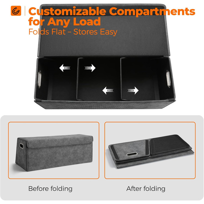 Органайзер для багажника Fyzeoty великий, шкіряний органайзер для позашляховиків, автомобілів, з магнітною кришкою, складаний та регульований, трапецієподібної форми, сірий