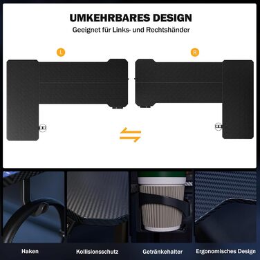 Кутовий стіл, регульована висота, L-подібна, 150 x 100 см, електричне регулювання висоти, ергономічний стіл з підставками для чашок та гачками, стабільний офісний стіл, чорний карбон, чорний карбон L-подібний 59