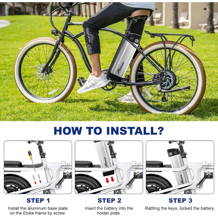 Акумулятор для електровелосипеда 36V 48V 10AH 13AH 15AH 20AH, літій-іонний акумулятор для електричного велосипеда, сріблястий, знімний, для Pedelec, заміна акумулятора, 2-контактний/4-контактний із зарядним пристроєм для двигуна 200W-1000W, 36V 10AH2-конт