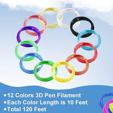 Мм, 12 кольорів 3D Printing Pen Filament PLA, кожен колір 3 метри, загальна 36 метрів, PLA 3D Pens Filament Filament для MYNT3D, SCRIB3D 3D ручок і принтерів, 3D Pen Filament Filament PLA 1,75