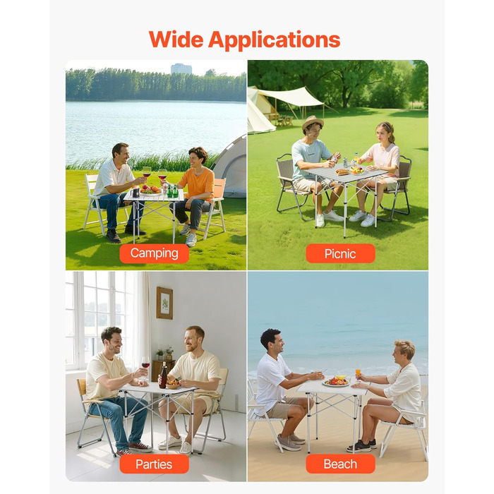 Складаний фуршетний стіл VEVOR, портативний універсальний стіл, 70 см, квадратний алюмінієвий стіл (для 2-4 осіб) з сумкою для перенесення, садовий стіл, кемпінговий стіл для вечірок, пікніків, кемпінгу, барбекю, сріблястий
