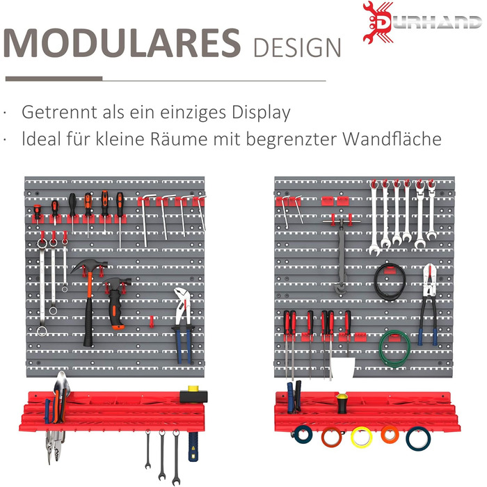 Настінна настінна полиця 54 шт. Тримач для інструментів Стіна для інструментів для майстерні Відкрита видимість Контейнери для зберігання Набір гачків PP СірийЧервоний 95,5 x 23 x 53,5 см