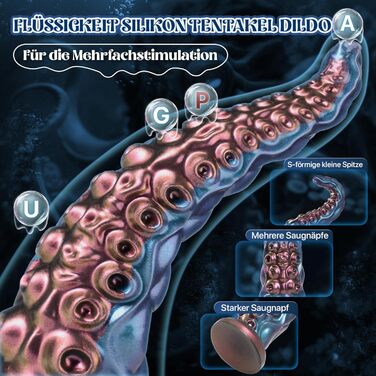 Фалоімітатор Tagnaff Tentacle XXL, силікон, 33 см, присоска, рельєф щупалець, синьо-фіолетовий