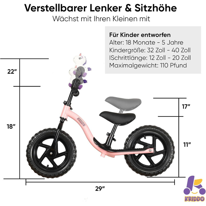 Велосипед-балансир KRIDDO для малюків віком від 2 років, від 18 місяців до 5 років для раннього навчання, інтерактивний велосипед-