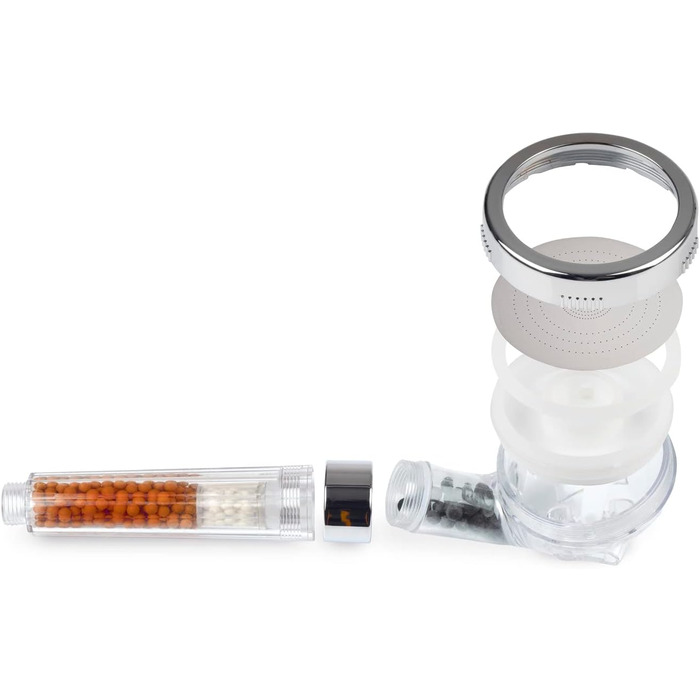 Лійка для душу EASYmaxx Wellness з мінеральними кульками та 3 режимами струменя води Зберігає 30 води за рахунок збільшення напору води приблизно на 50. 344 мікронасадки, функція природного фільтра для води, для всіх зєднань 1/2 дюйма