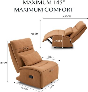 Крісло-гойдалка FLEXISPOT з 3-позиційним регулюванням відкидання, крісло для телевізора, крісло-гойдалка, подушка та бічна кишеня, ідеально підходить для сім&39ї та відпочинку, HomeEase Orange