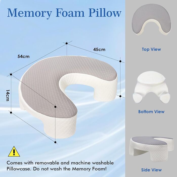Подушка XIAPIA для сну на боці з проймою, подушка для шиї з піни з ефектом пам&39яті, подушка для голови для сну на боці, зняття тиску на плечі та руки, ергономічна подушка для шиї/підлокітників для сну на спині та животі, сіра