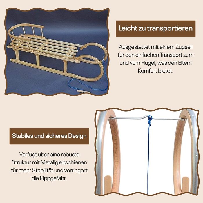 Найкраще для дітей - Дерев'яні санки санки з рогу 120 см зі спинкою санки з рогу санки для дітей з дерева дитячі санки з дерева ід