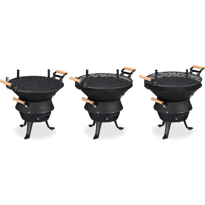 Бочка для барбекю Relaxdays чавунна, регульована по висоті решітка, вентиляція, решітка для деревного вугілля, HBT 40x45x36см, чор