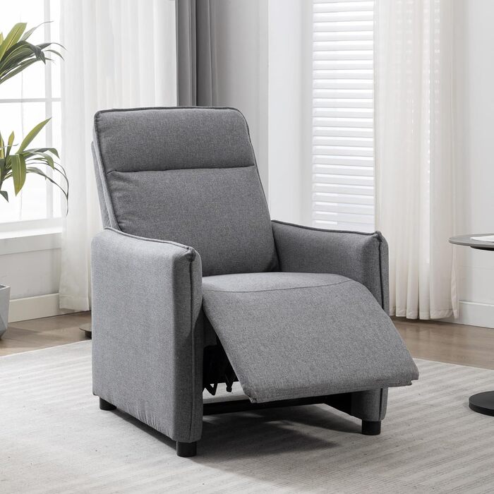 Крісло-реклайнер з регульованою спинкою, стильне темно-сіре крісло для відпочинку, крісло-реклайнер, крісло для телевізора, сірий поліестеровий дерев&39яний диван, шезлонг для вітальні, крісло для телевізора, диван для кінотеатру, 72 x 73 x 102 см
