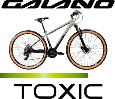 Гірський велосипед Galano Toxic Hardtail 29 дюймів для дорослих, MTB, 21 швидкість, амортизаційна вилка, дискові гальма, чорний/бежевий, 40 см