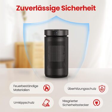 Енергозберігаючий вентилятор-обігрівач потужністю 1500 Вт, тихий електричний обігрівач з термостатом, керамічний нагрівальний елемент PTC, захист від перегріву та перекидання, 3 режими, 12-годинний таймер, коливання 70, для кімнати/кемпінгу/офісу