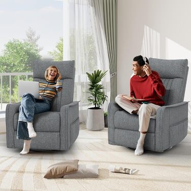 Крісло для телевізора/масажне крісло з функцією відкидання, крісло для релаксації з підігрівом та масажем, крісло для телевізора з поворотом на 360 для вітальні, крісло-гойдалка з м&39яким підголівником, 2 бічні кишені, сірий