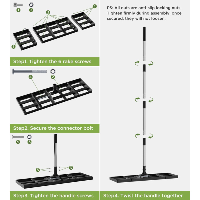 Вирівнювач для газону 75x25 см з регульованою ручкою, граблі-рівняльник з нержавіючою сталевою ручкою 180 см, міцний та енергозберігаючий вирівнювач для саду, подвір'я, гольф-поля, легке вирівнювання піску та ґрунту 75 x 25 см