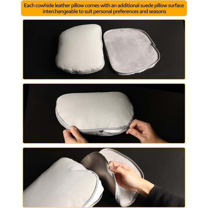 Подушка для шиї автомобіля з натуральної коров&39ячої шкіри, підтримка шиї для підголівника автомобіля, подушка-підтримка з натуральної шкіри, рослинний поліестер, 30x19 см, багаторазова та регульована (чорна, ) Чорна подушка для шиї автомобіля