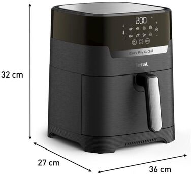 Аерофритюрниця Tefal EY5058 Easy Fry & Grill Технологія 2-в-1 (фритюрниця та гриль) Цифровий дисплей 4,2 літра на 6 порцій 8 програм приготування енергозберігаючі без масла Чорний, XL з дисплеєм без віконця Чорний