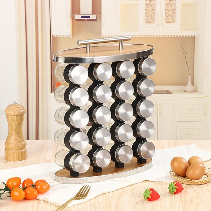 Органайзер для спецій, 20 склянок для зберігання спецій з ручкою для кухонної комори