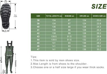 Вейдерси Croch для чоловіків та жінок, рибальські штани, водонепроникні ПВХ-нейлонові з гумовими вейдерсами, розміри 38-47, ідеальні вейдерси та рибальські штани, коричневі, розмір 47