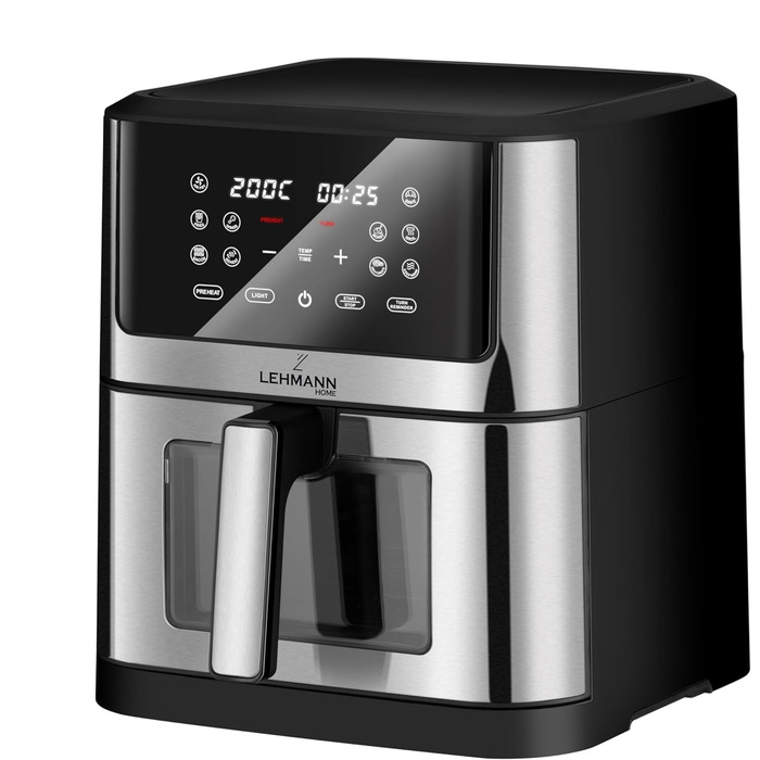 Фритюрниця Lehmann LHODF-1880B XXL 8 літрів, фритюрниця 1800 Вт з регулюванням температури до 200C, фритюрниця з 10 програмами, таймер, здорова їжа без олії, випічка, смаження, дегідратація
