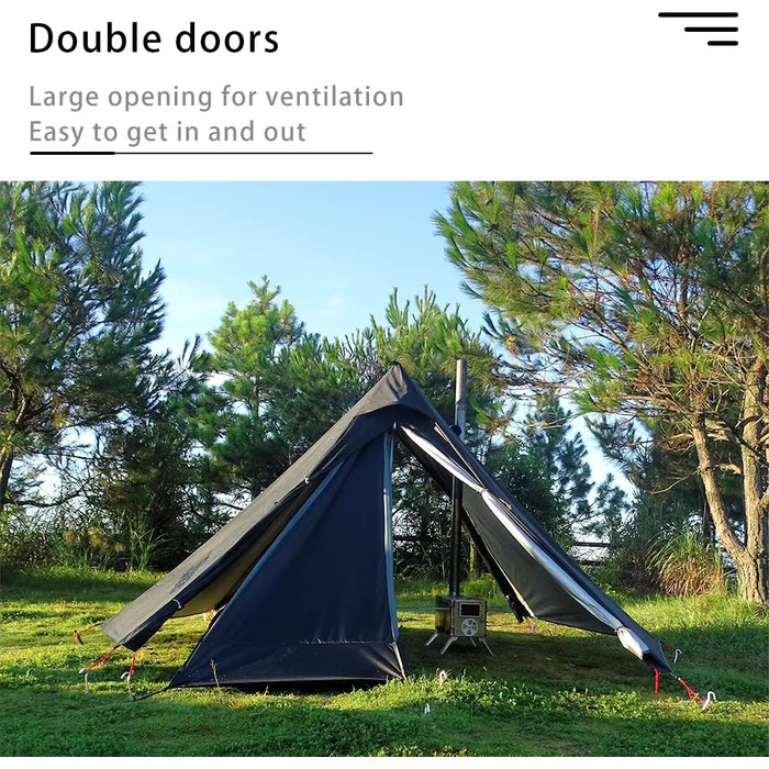 Одномісний надлегкий гарячий намет з домкратом для плити, намет-тіпі, кемпінг на свіжому повітрі, коньковий намет для намету-піч/дров&39яної печі, 4 сезони, полювання/трекінг, пірамідальний намет, чорний