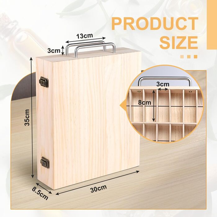 Коробка для ефірних олій CPROSP з 72 слотами, бамбук, коробка для зберігання ефірних олій, органайзер для ефірних олій, для лаку для нігтів, ароматичних олій, косметики, дифузорів ароматичних олій та губної помади, 35 x 30 x 8,5 см