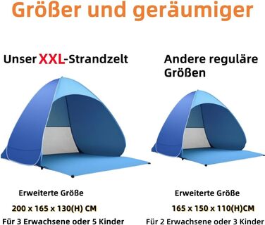 Розкладний пляжний навіс XXL із захистом від ультрафіолету 50, сонцезахисний навіс для 3-5 осіб, більший розкладний пляжний навіс 200x165x130 см, коричневий