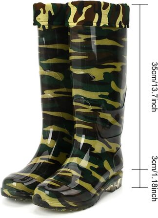 Чоловічі гумові чоботи, високі камуфляжні, довгі гумові чоботи, гумові чоботи, чоботи без шнурівки, високі до коліна, нековзні, водонепроникні, для саду, камуфляж, 39 1/3 EU