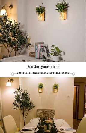 Сільське оздоблення стін, струнні ліхтарі в банку, зелена підроблена рослина, дерев'яне оздоблення вітальні з, теплі білі садові п