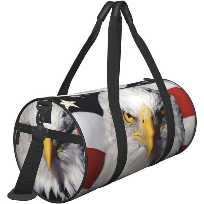 Спортивна сумка для подорожей, дизайн прапор та орел США, чорний колір, універсальний розмір