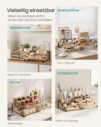 Стелажі для спецій, кухонні полиці, кухонний органайзер, комплект з 2 шт., дерев&39яний композит, 4 полиці кожна, висувні, штабелюються, для комори, стільниця, натуральний бежевий-чорний колір KCS216N01 Натуральний бежевий чорний, 4 яруси (31,9 Г x 14,8 В