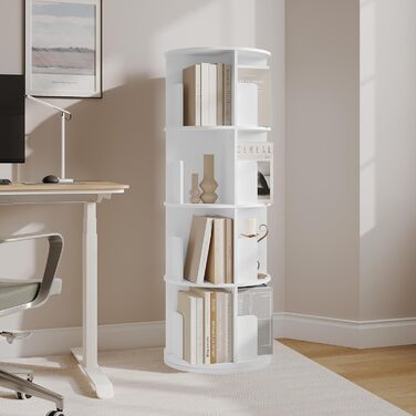 Поворотна книжкова полиця на 360 градусів, 4 яруси, 16 відділень, стояча полиця, поворотна полиця, офісна полиця, декоративна полиця, полиця для зберігання, для вітальні, спальні, офісу, дитячої кімнати, біла, 44xH127,4 см 0044SHG 44 x 127,4 см ( x h) біл