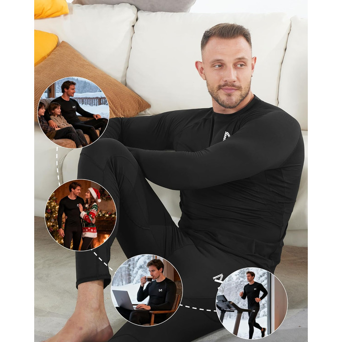 Термобілизна MEETYOO, 2 шт., чоловіча, лижна та функціональна, дихаюча, відводить піт, ідеально підходить для зими та спортивної білизни, 2 шт. - чорна, розмір L