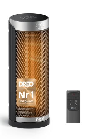 Енергоощадний керамічний обігрівач Dreo Solaris Slim H3 Standard, PTC-нагрівач з осциляцією 70, дистанційним керуванням, таймером на 12 год, 3 режимами та 3 швидкостями, захистом від перегріву та перекидання, сріблястий