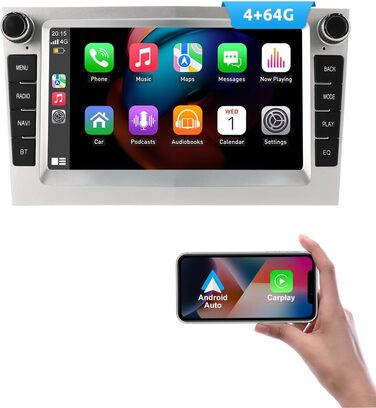 Автомобільне радіо ESSGOO 464G з бездротовим Carplay та Android для Vauxhall Opel Corsa C/D Zafira B Astra H Zafira b Meriva Vivaro Signum Combo з 7-дюймовим сенсорним екраном Bluetooth FM RDS GPS WiFi сріблястий