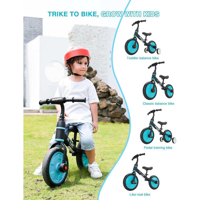Дитячі велосипеди UBRAVOO Fit 'n Joy, дитячий велосипед-балансир 4-в-1 з педалями та навчальними колесами, дитячий велосипед-трици