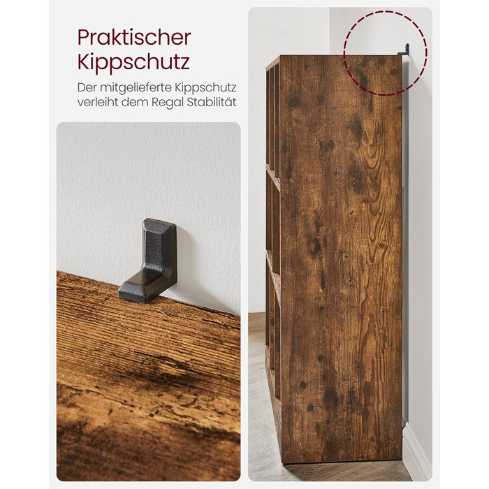 Книжкова полиця VASAGLE, полиця, кубічна полиця, окремостояча полиця, 8 відкритих відділень, можна використовувати горизонтально, вертикально або догори дном, 30 x 97,5 x 100 см, для вітальні, кабінету, офісу, вінтажний коричневий LBC52BX 8 кубічних вінта