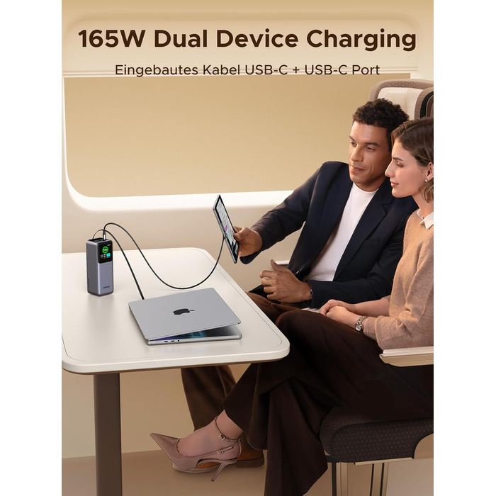 Зовнішній акумулятор UGREEN Nexode 20000 мАг, швидка зарядка 165 Вт, висувний кабель 65 см, сумісний з iPhone серії 17/16/15, Galaxy S25 Ultra, MacBook, ноутбуком Dell та іншими