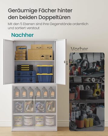 Шафа для документів SONGMICS, багатофункціональна шафа, офісна шафа, з 4 дверцятами та 5 полицями, 40 x 80 x 180 см, 2 замки, регульовані полиці, сталева шафа для зберігання, матово-сірий OMC016G01 40 x 80 x 180 см матово-сірий