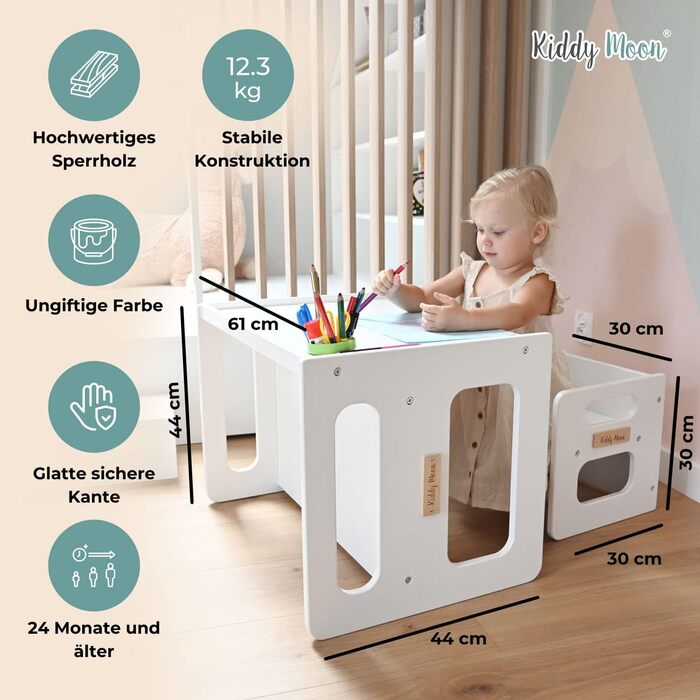 Дитячий стіл та стілець KiddyMoon із закругленими безпечними краями, Меблі для дитячої кімнати, Сірий. Стіл 644x44 см / Стілець 30x30x30 см, Сірий