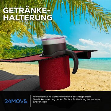 Складаний кемпінговий стілець 24MOVE, вантажопідйомність до 150 кг, складний рибальський стілець, м&39який стілець з підлокітниками, тримач для напоїв кишеня, висока спинка, пляжний стілець, складаний табурет, червоний