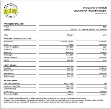 Органічний гороховий протеїновий порошок Biotiva, 2 кг (2x1 кг)