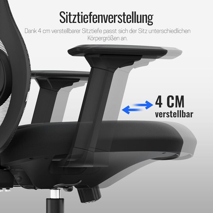 Офісне крісло року 2026, ергономічне робоче крісло з підголівником, 2D поперековою опорою та 4D підлокітниками, обертове крісло для здорового сидіння, для домашнього офісу та офісу, універсальні колеса, 150 кг Black Plus (універсальні колеса)