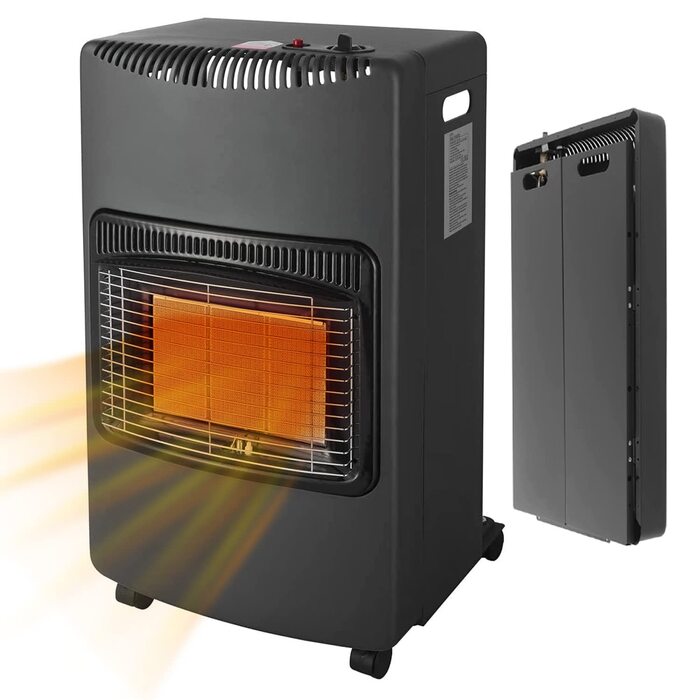 Складаний газовий обігрівач White by Brigros DA-201, інфрачервоний, п&39єзорозпал, підходить для зрідженого газу/бутану/пропану, відділення для газового балона до 15 кг, система ODS, 4200 Вт, чорний