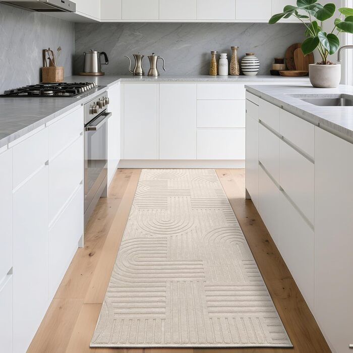 Довга доріжка для коридору, 80x300 см, яку можна прати, нековзка килимова доріжка, килимок для коридору, килимок для кухні, доріжка для входу, спальні, вітальні, коридору, бежевий, 80 x 300 см