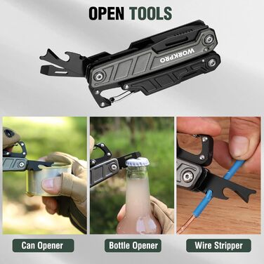 Багатофункціональні плоскогубці WORKPRO 11 в 1 складаний багатофункціональний інструмент з нержавіючої сталі з карабіном гострогуб