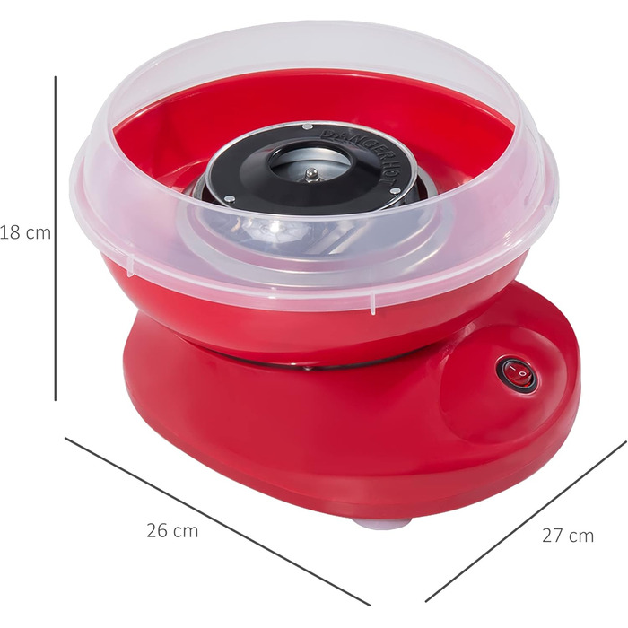 Машина для виробництва солодкої вати HOMCOM, проста у використанні машина для виробництва солодкої вати, для дорослих і дітей, нержавіюча сталь, PP, червоний