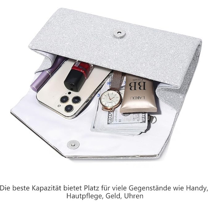 Жіночий клатч Mooedcoe з блискітками, елегантна срібна вечірня сумочка зі знімним ланцюжком маленька сумочка, стильна для весіль, вечірок, балів